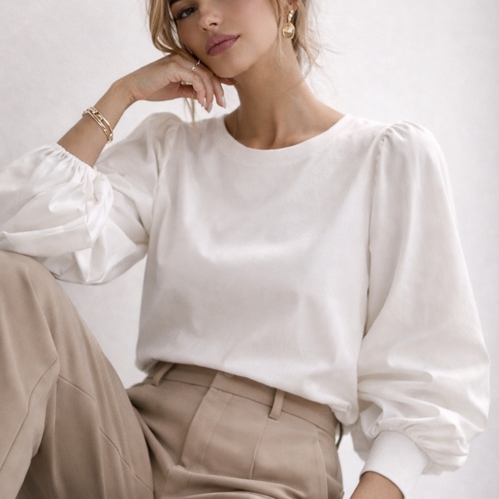 Banana Republic White Balloon Sleeve Top Puff Sleeve Blouse Size S Minimalist